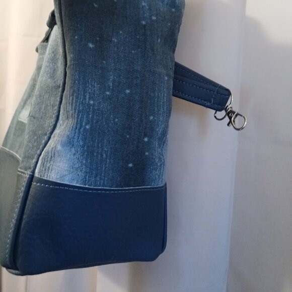 New Abstract Tote Shopper shoulder Bag Blue Crackle Stars Double handle Carryall - Picture 7 of 11